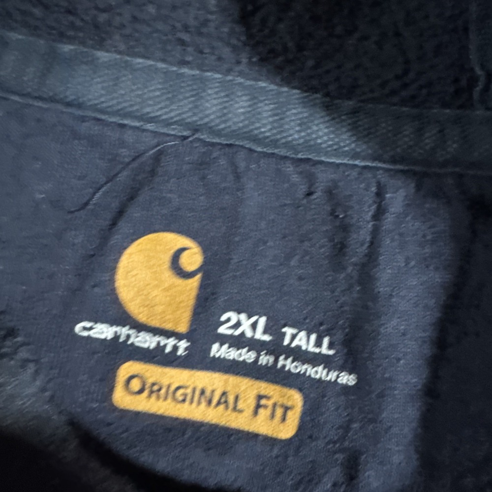 CARHARTT Original Fit BLUE Hoodie Sweatshirt 2XL TALL Distressed - Picture 2 of 8